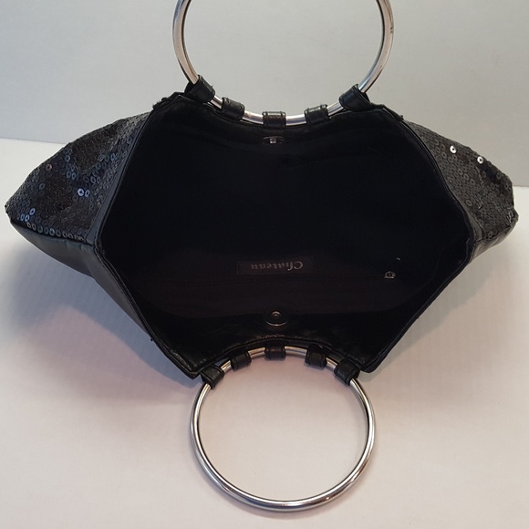 Chateau, Black Sequin Purse - Silver Round Handles - Picture 8 of 8